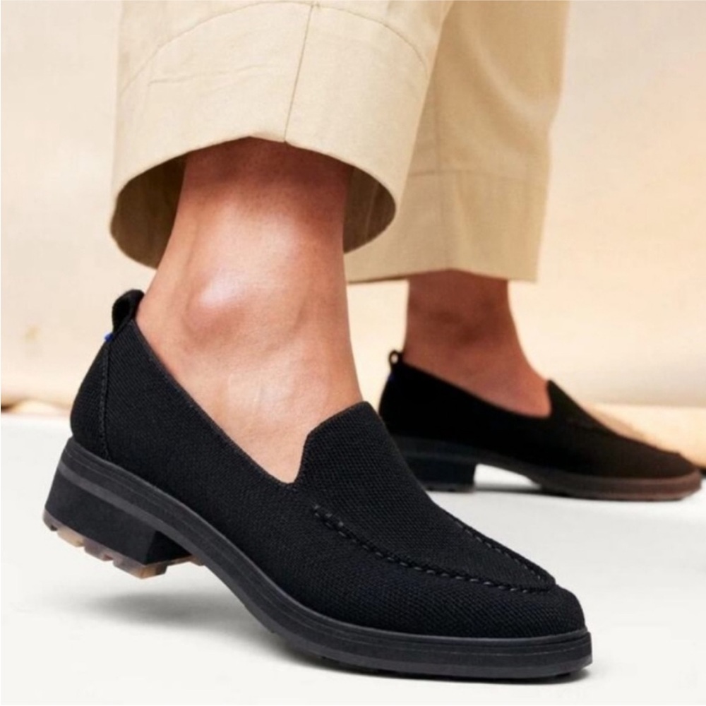 ROTHYS THE LUG LOAFER IN ONYX MERINO WOOL BLEND SIZE 7.5 DRIVING MOC WASHABLE